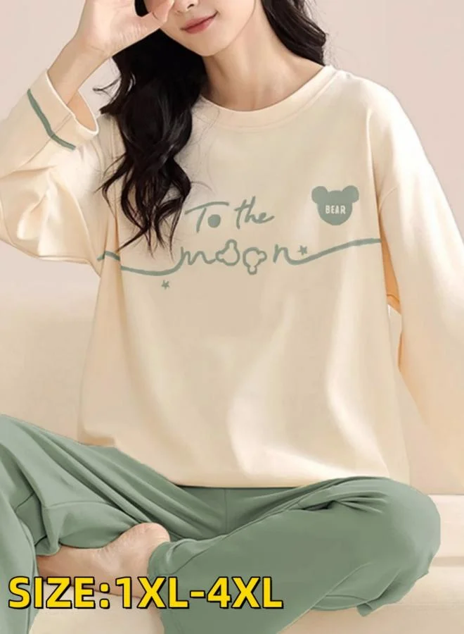 Take Two green Plus Size Graphic Print T-Shirt and Pyjama Set for Women | Best Price UAE